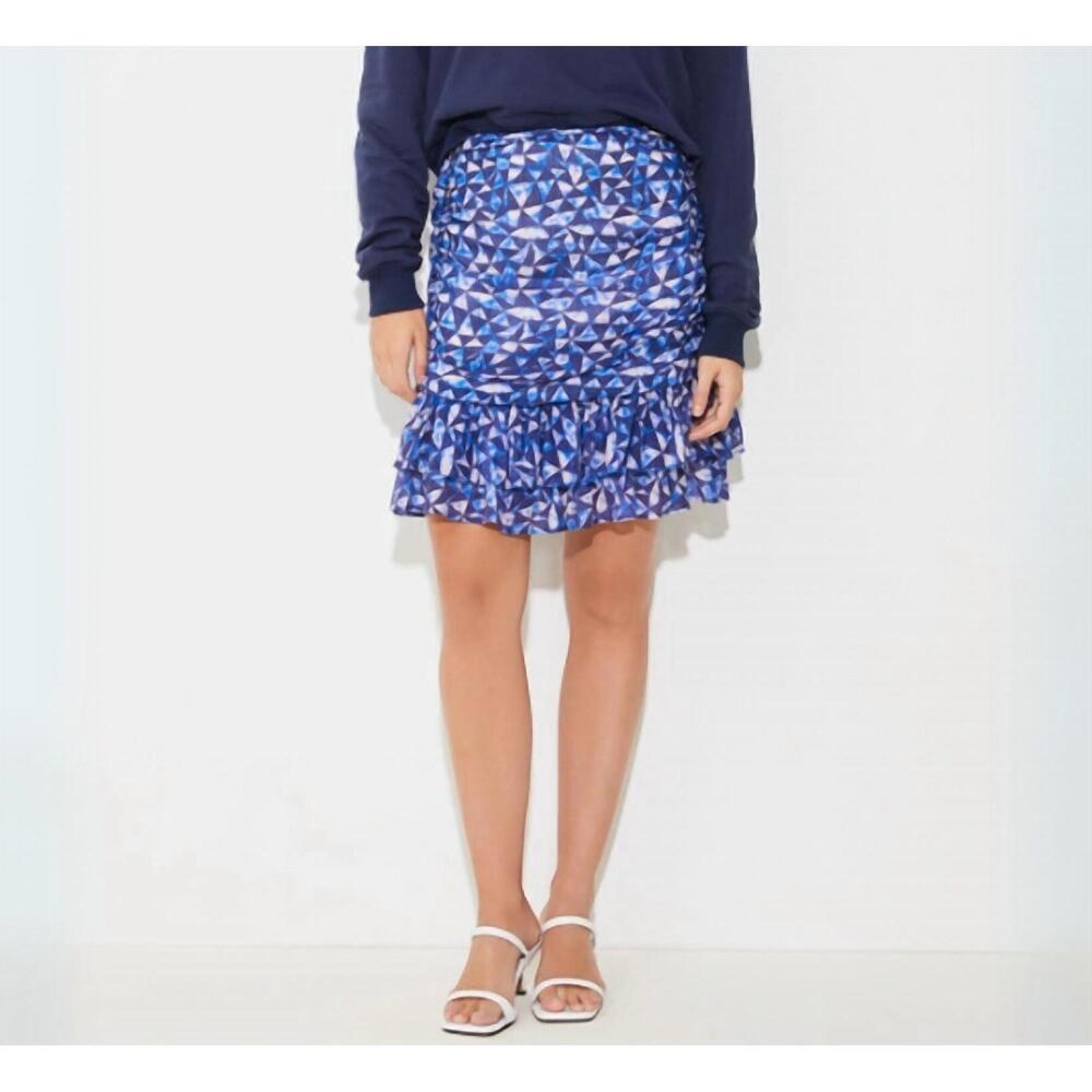 NEW SUNCOO fancy graphic print mini skirt in blue multi